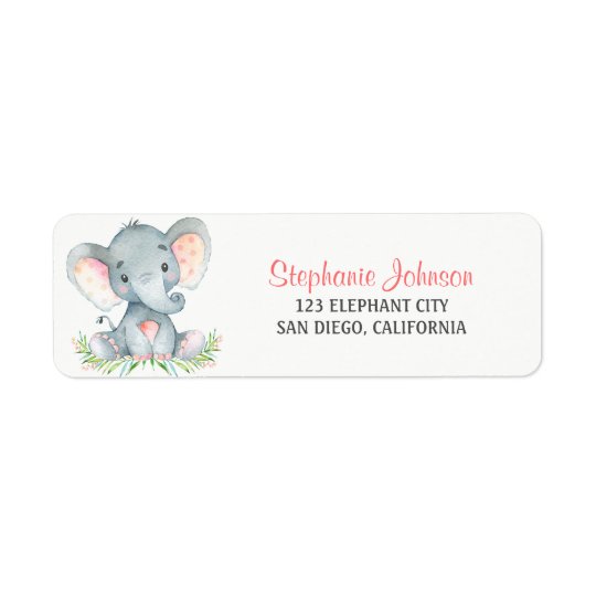 Watercolor Elephant Girl Return Address Label