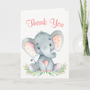 Watercolor Elephant Girl Thank You Card