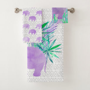Watercolor Elephant Jungle Tropical Customisable Bath Towel Set