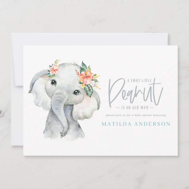 Watercolor elephant little girl baby shower party (Front)