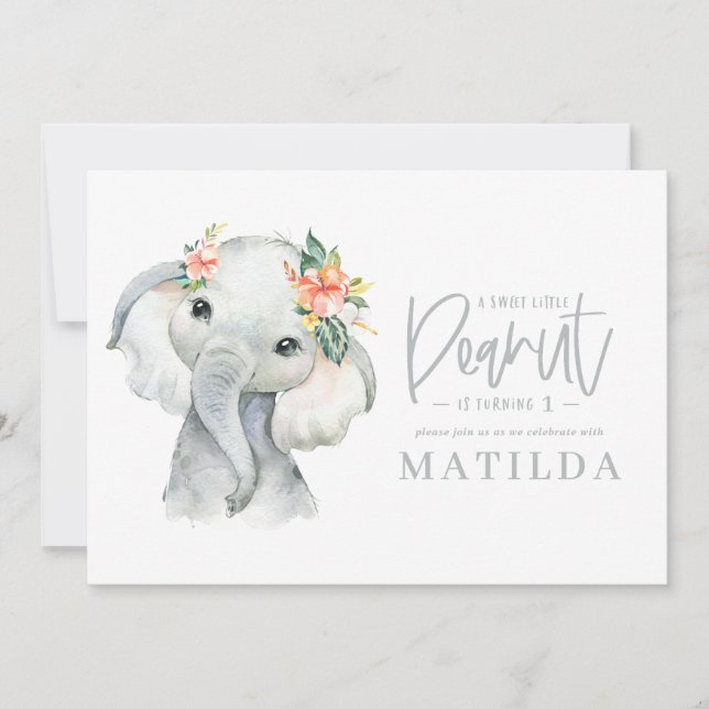 Watercolor elephant little girl birthday party (Front)