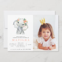 Watercolor elephant little girl birthday party
