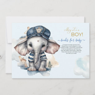 Watercolor Elephant nautical theme Books for baby Invitation