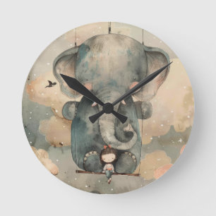 "Watercolor Elephant" Round Clock