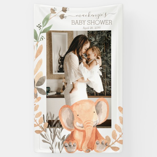 Watercolor Elephant Safari Baby Shower Banner (Vertical)