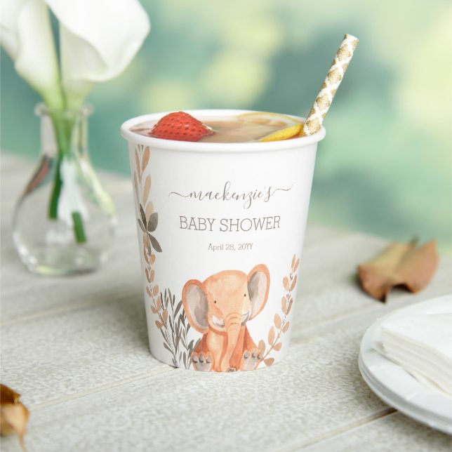 Watercolor Elephant Safari Baby Shower Paper Cups (Insitu)