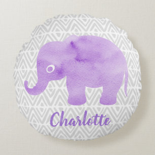 Watercolor Elephant Shibori Primitive Chevron Round Cushion