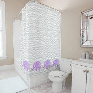 Watercolor Elephant Shibori Primitive Chevron Shower Curtain