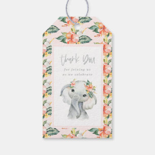 Watercolor elephant thank you birthday party gift tags