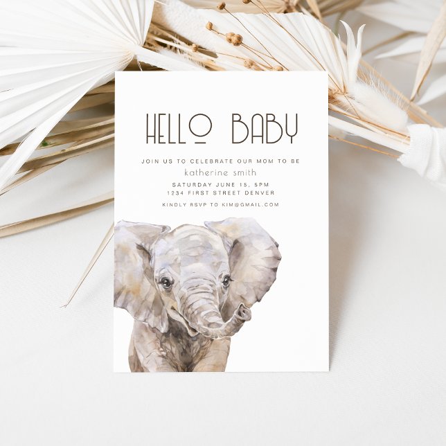 Watercolor Elephant Theme Baby Shower Invitation (Creator Uploaded)