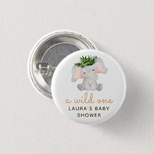 Watercolor Elephant Tropical Leaves Baby Shower 3 Cm Round Badge