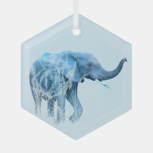 Watercolor Elephant Wildlife Animal Nature Art Glass Tree Decoration