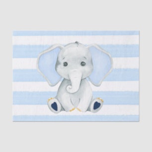 Watercolor Elephant With Blue Stripes Baby Shower Tissue Paper
