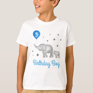 Watercolor Elephants Blue Balloon Birthday Boy T-Shirt