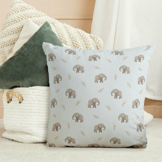 Watercolor Elephants Dusty Blue Nursery Pattern Cushion
