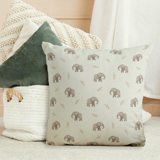 Watercolor Elephants Dusty Green Nursery Pattern Cushion