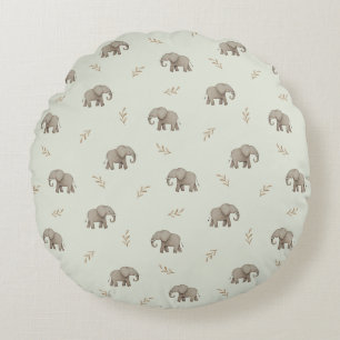 Watercolor Elephants Dusty Green Nursery Pattern Round Cushion