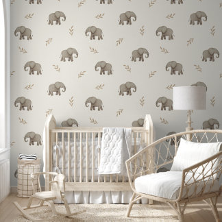  Watercolor Elephants Neutral Nursery Pattern Wallpaper