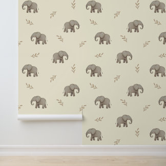 Watercolor Elephants Yellow  Nursery Pattern Wallpaper