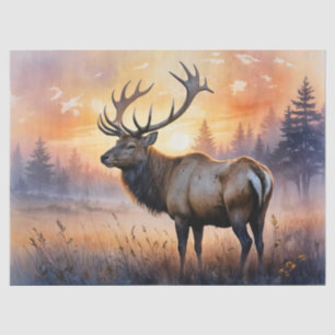 Watercolor Elk at Sunrise Decoupage Tissue Paper