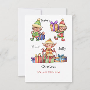 Watercolor Elves Christmas Card