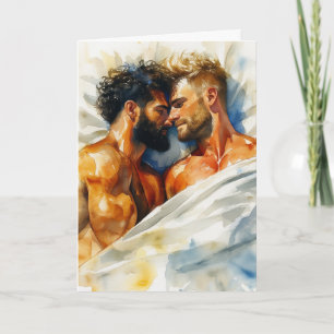 Watercolor Embrace on Sunlit Bed Card