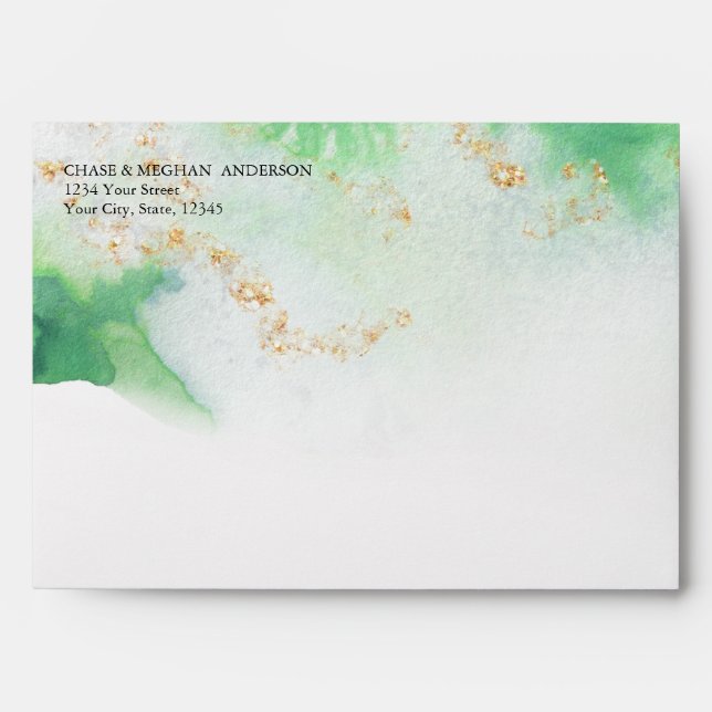 Watercolor Emerald  Gold Geode JustCards™ Envelope (Front)