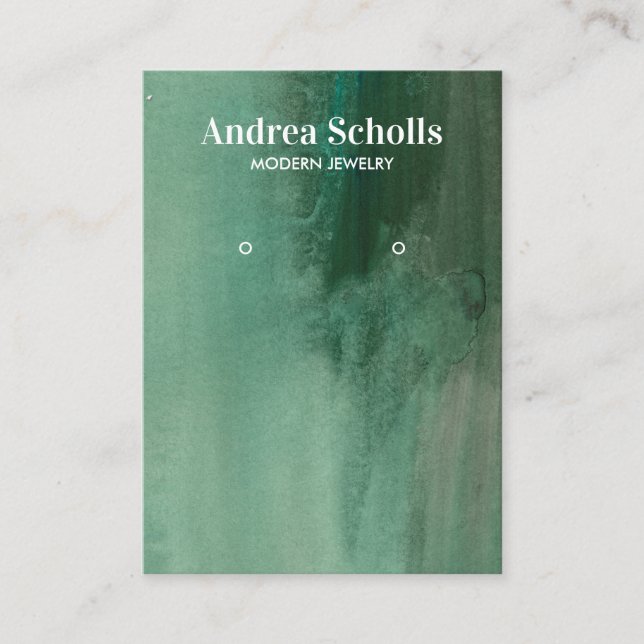 Watercolor Emerald Green Jewellery  Earring Displa Business Card (Front)