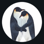 Watercolor Emperor Penguins  Classic Round Sticker<br><div class="desc">watercolor painted couple emperor penguins</div>