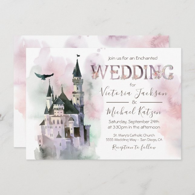 Watercolor Enchanted Castle Wedding Invitation (Front/Back)