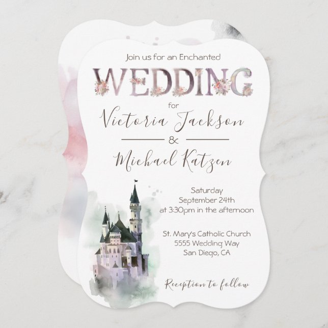Watercolor Enchanted Castle Wedding Invitation (Front/Back)