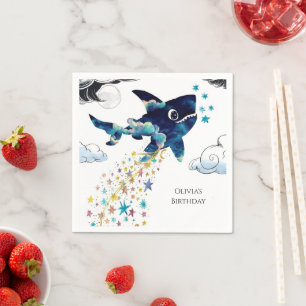 Watercolor Enchanted Deepsea Shark Birthday Napkin