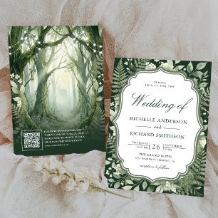 Watercolor Enchanted Forest QR Code Wedding Invitation