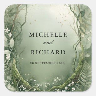 Watercolor Enchanted Forest Wedding Square Sticker