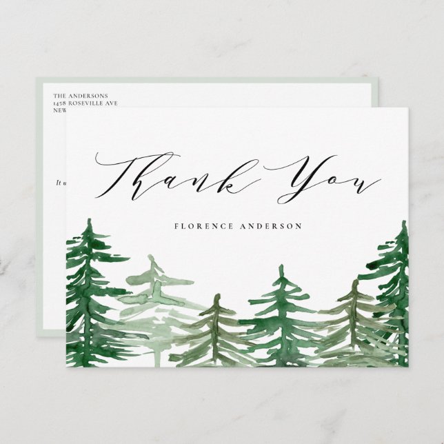 Watercolor Enchanted Forest Woodland Thank You Postcard (Front/Back)
