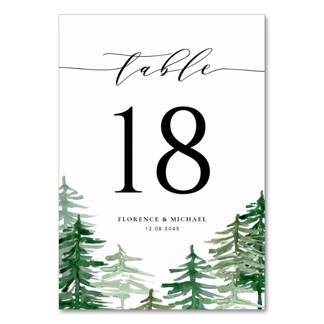 Watercolor Enchanted Forest Woodland Wedding Table Number (Front)