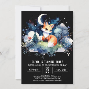 Watercolor Enchanted Fox Birthday Invitation