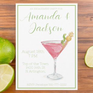 Watercolor Engagement Party Cosmopolitan Cocktail  Invitation