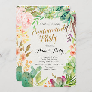 Watercolor Engagement Party invite Boho Succulents