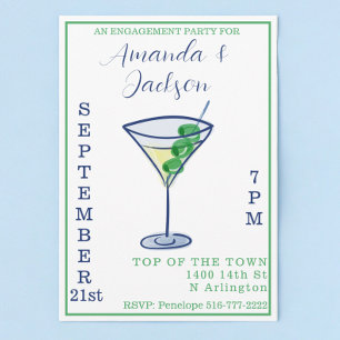 Watercolor Engagement Party Martini Cocktail Invitation