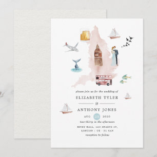 Watercolor England UK London Destination Wedding Invitation