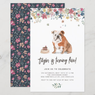 Watercolor English Bulldog Birthday Invitation