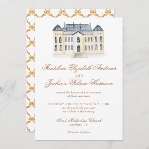Watercolor English Manor Estate Wedding Invitation