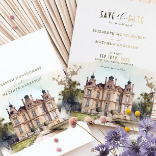 Watercolor English Manor Foil Save the Date Card