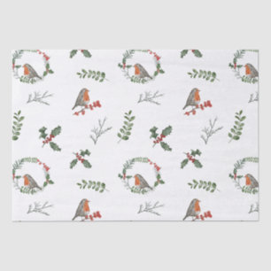 Watercolor English Robin Christmas Holiday Gift Tissue Paper