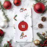 Watercolor English Robin Christmas Holiday  Tea Towel<br><div class="desc">This pretty little redbreast English Robin is perched to wish you a happy holiday season. Use for all your holiday decorating.</div>