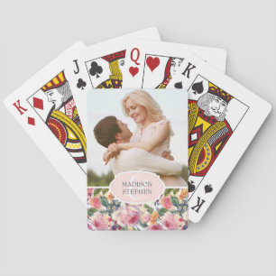 Watercolor English Roses - Wedding Photo Playing Cards