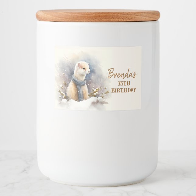 Watercolor Ermine with a scarf - Birthday Food Label (Front)