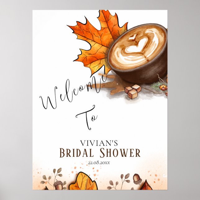 Watercolor Espresso Love Is Brewing Bridal Welcome Poster (Front)