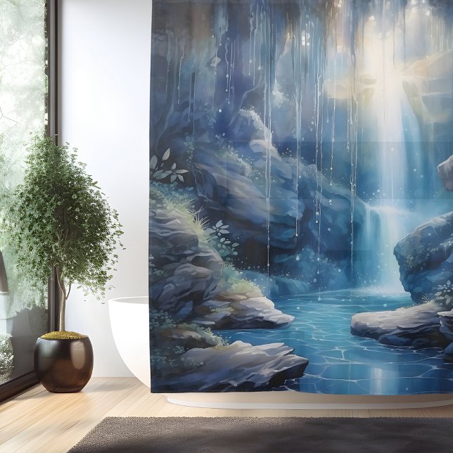 Watercolor Ethereal Waterfall Grotto Shower Curtain (Creator Uploaded)